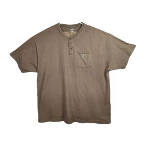 Carhartt Henley Shirt Men's XL Brown Pocket Short Sleeves